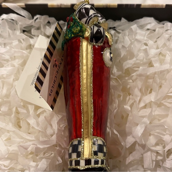 Mackenzie-Childs Christmas Wellie Glass Ornament, New In Box Handblown with Tags - Picture 11 of 15